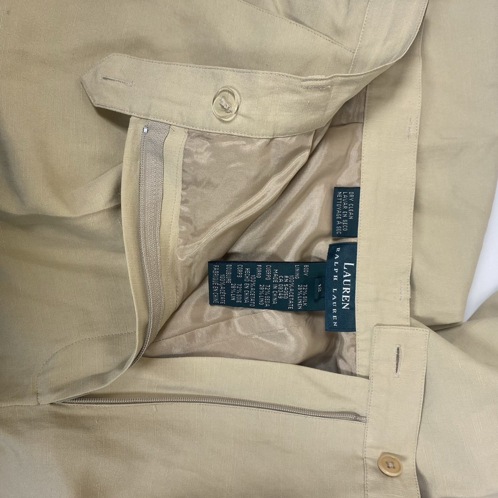 Lauren Ralph Lauren Sz 12 Silk Linen Blend‎ Lined Wide Leg Casual Pants Beige - Picture 5 of 10